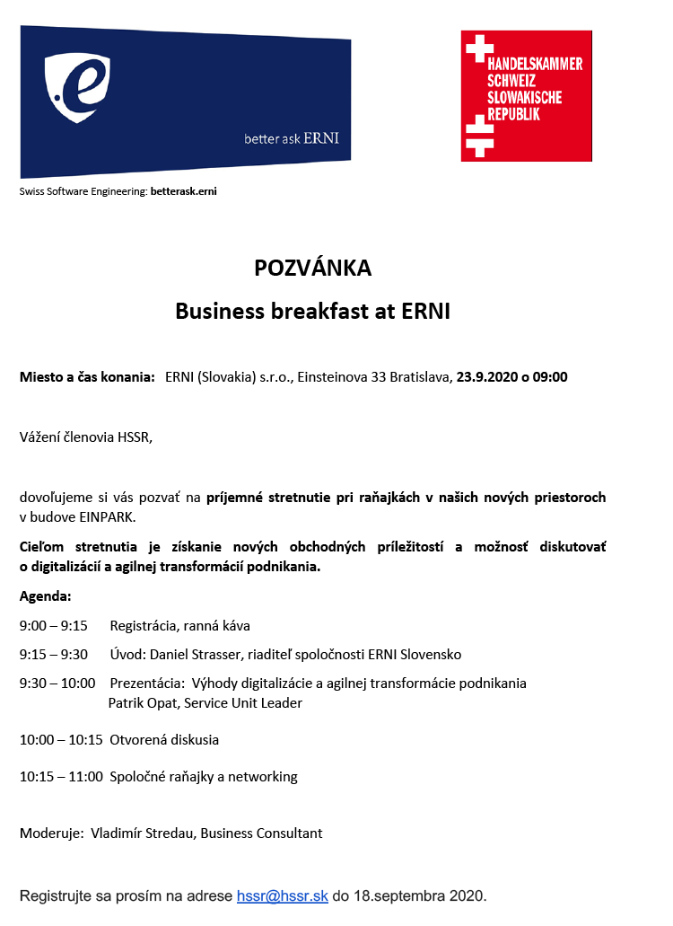 POZVÁNKA  - Business breakfast at ERNI