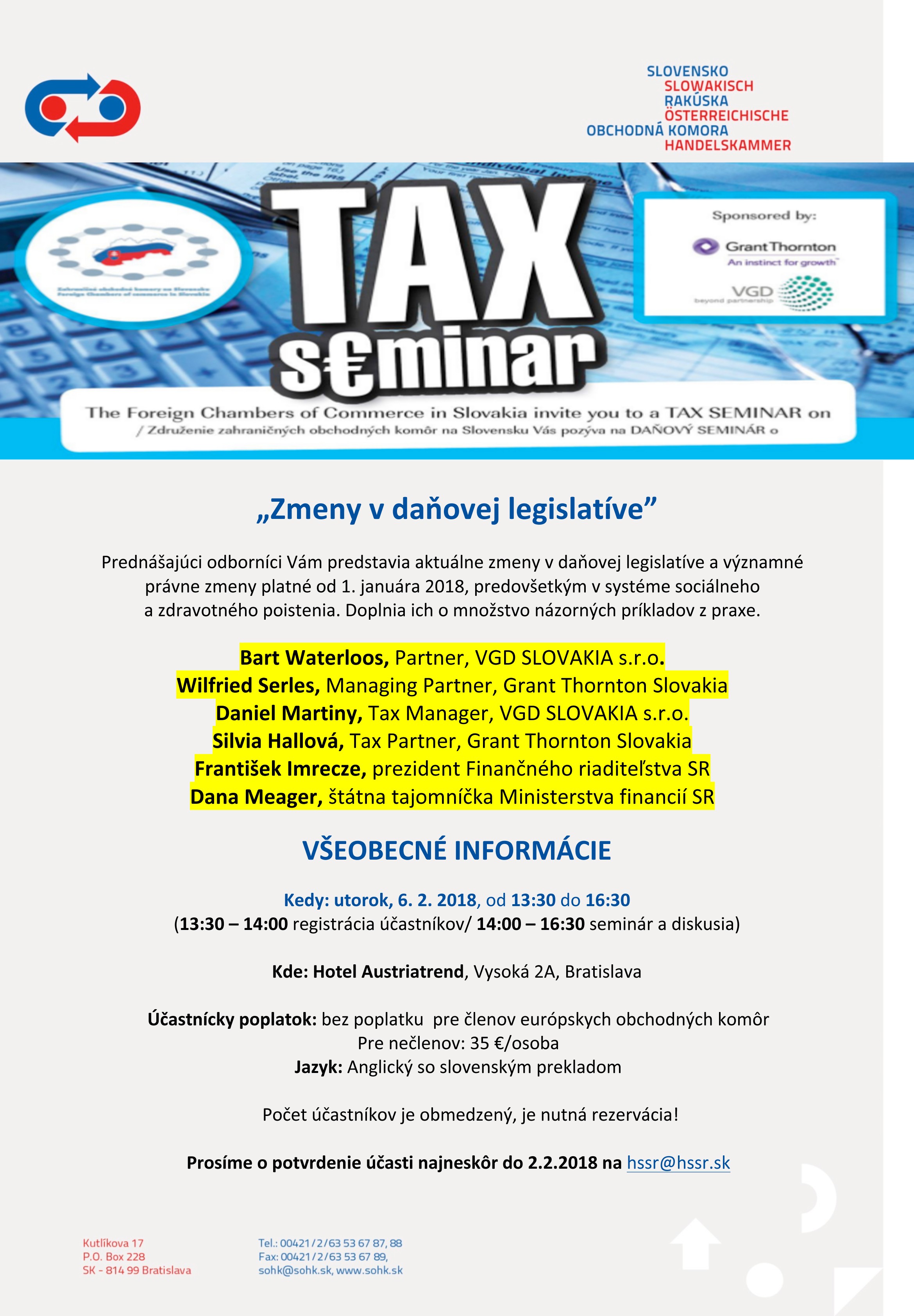 Pozvánka na Daňový seminár