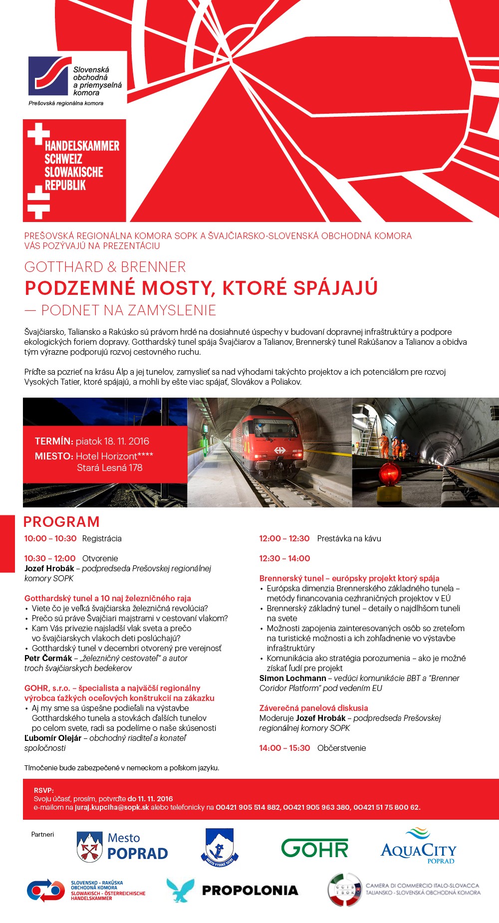 Pozvánka na prezentáciu Gotthard & Brenner, podzemné mosty, ktoré spájajú